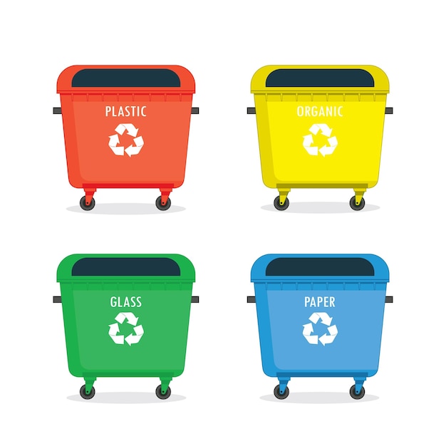 Waste sorting garbage bin set waste management and recycle concept cartoon waste bin set isolated