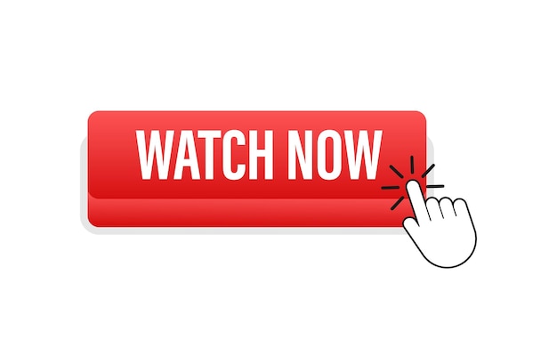 Watch now button in flat style on white background. Isolated vector illustration. Flat vector illustration.