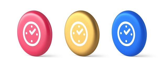 Watch time control button alarm clock deadline checking web app design 3d realistic icons
