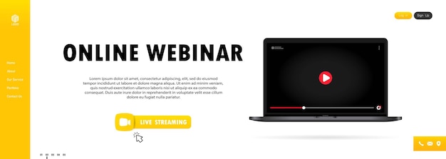 watching online webinar on laptop illustration. online lesson, lecture, seminar, training, course. vector on isolated background. eps 10