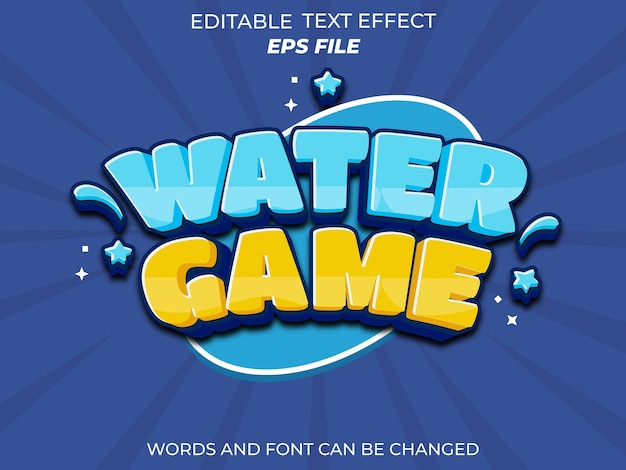 water game text effect font editable typography 3d text for games vector template