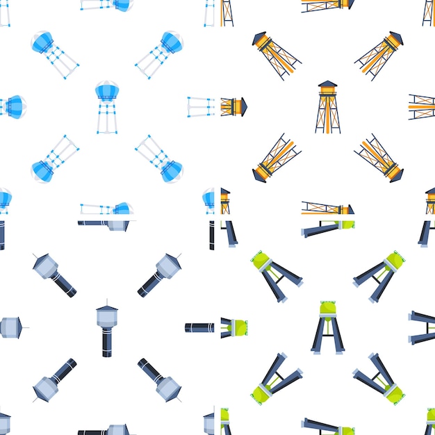 water tower seamless pattern showing different types of water towers rotating and repeating