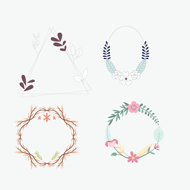 Watercolor floral with golden frame collection