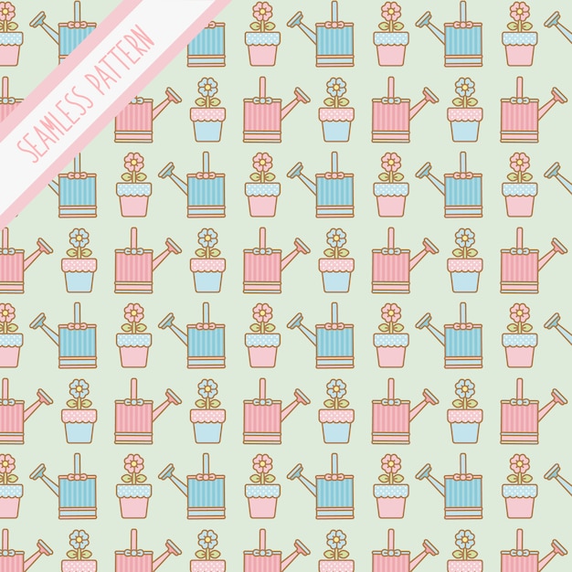 watering can and flowers seamless pattern