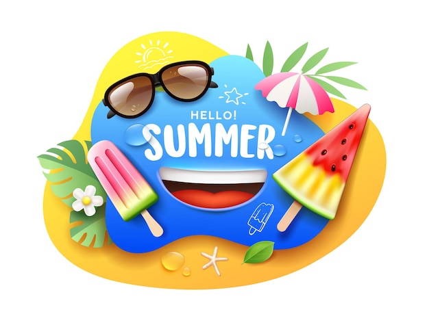 Watermelon ice cream Summer holiday present cool sweet fresh on blue and yellow poster flyer