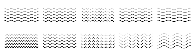 Wave line set Vector water waves Set of wavy zigzag lines