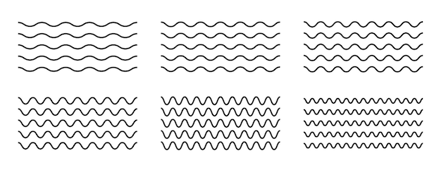 Wave line set Vector water waves Set of wavy zigzag lines