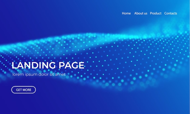 Wave of blue particles Abstract landing page technology background