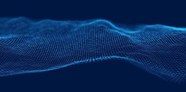 wave of blue particles abstract technology flow background sound mesh pattern or grid landscape
