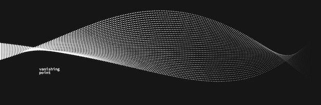 Wave of flowing vanishing particles vector abstract background curvy lines dots in motion over black relaxing illustration smoke like image