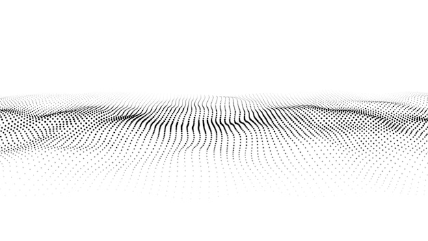 Wave of moving dots Abstract white background Vector 3d illustration