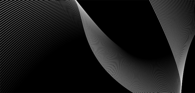 wave pattern created with white lines on a black background depicting fluid movement and depth