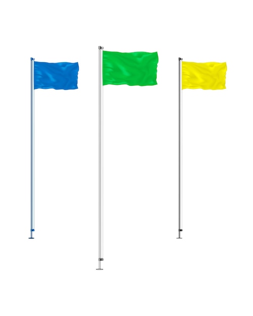 Waving flag on flagstaff isolated on white background Template for design Color set