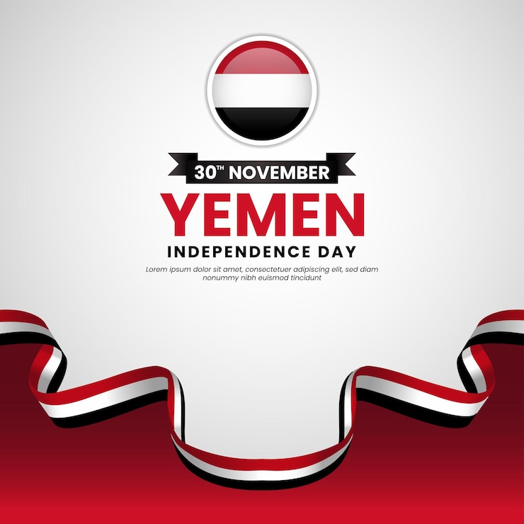 Vektör waving ribbon flag banner of yemen independence day template poster design for social media post