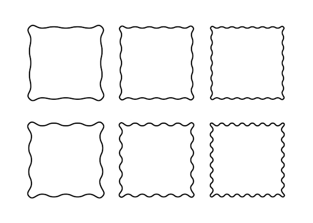 Wavy edges square frames set Contour scallop design elements