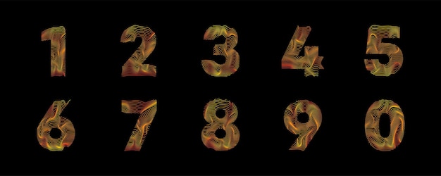 wavy line number set numbers with motion wave number logo with colorful twisted lines