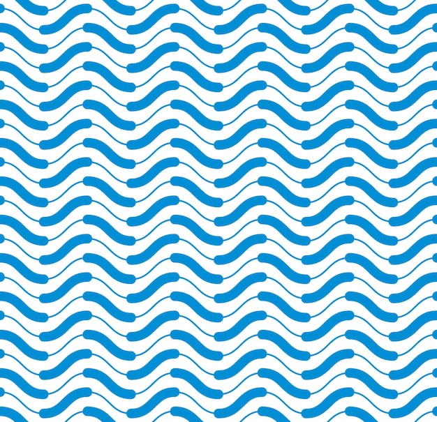 Wavy technical lines seamless pattern, vector abstract repeat endless background, blue colored rhythmic waves.