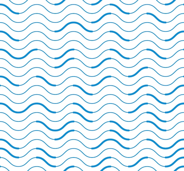 Wavy technical lines seamless pattern, vector abstract repeat endless background, blue colored rhythmic waves.