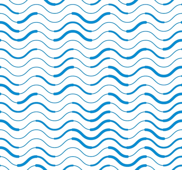 Wavy technical lines seamless pattern, vector abstract repeat endless background, blue colored rhythmic waves.