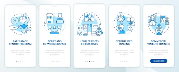 Ways to support startup business blue onboarding mobile app screen