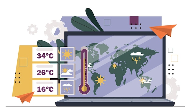 Weather forecast concept temperature and rains predictions at global map applications and programs