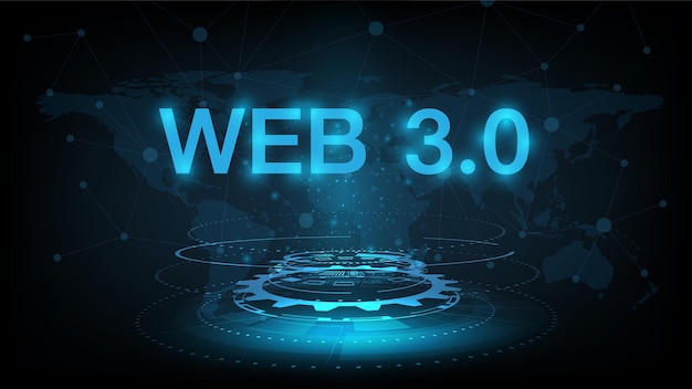 Web 3.0 tekst på mørkeblå teknologi baggrundsdesign. Koncept for opgradering af ny teknologi.