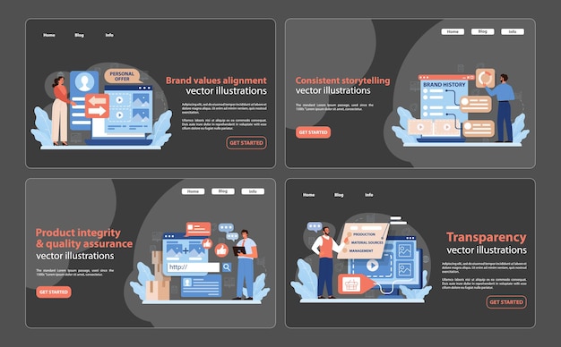 web banner set for brand authenticity captivating illustrations for brand values alignment