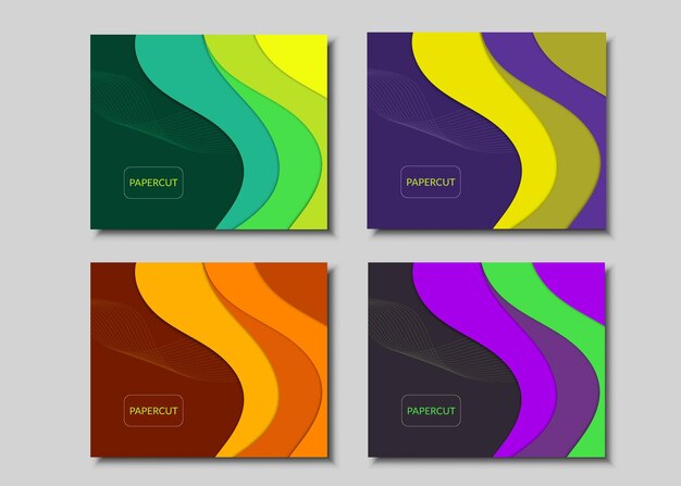 Web Banners template papercut abstract background with colorful wave shapes