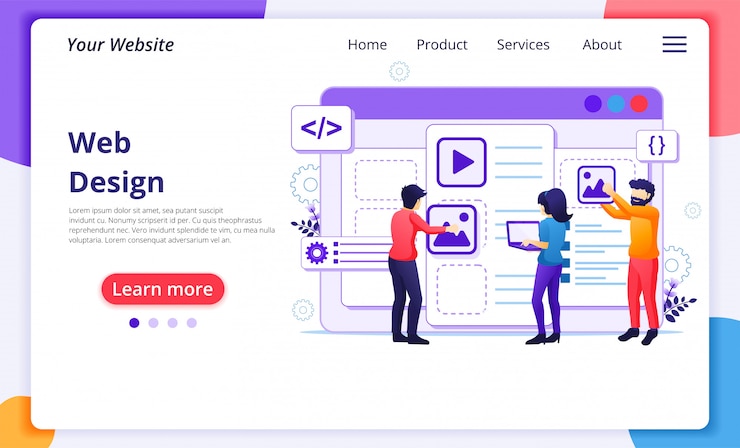 Vektör web  concept, people creating an web application content and text place. website landing page template