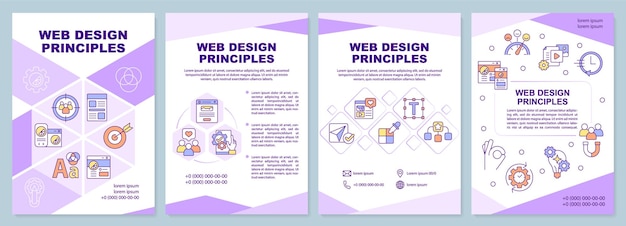 web design principles purple brochure template art work leaflet design with linear icons 4 vector layouts for presentation annual reports arialblack myriad proregular fonts used