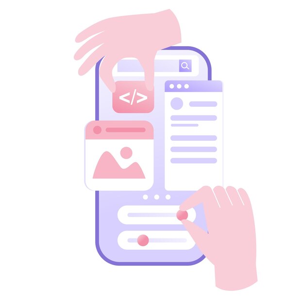 Web design ui ux and programmer with computer software development flat illustration vector database template banner