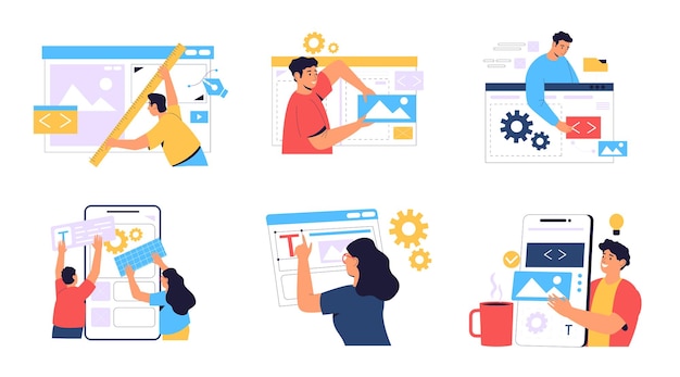 Web development concept ux design of project Vector of web project development concept illustration ui interface design of app
