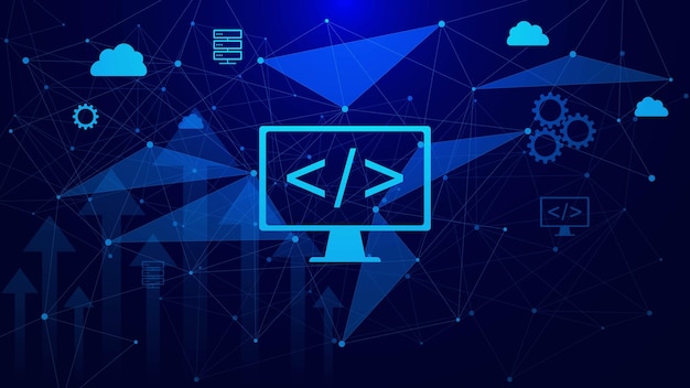 Web development concept with plexus background SEO website app design for digital network design