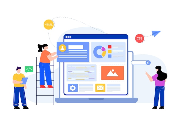 Web development in flat illustration editable vector