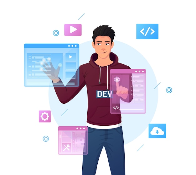 Web Development Programmer and Code Testing in Augmented Reality Illustration