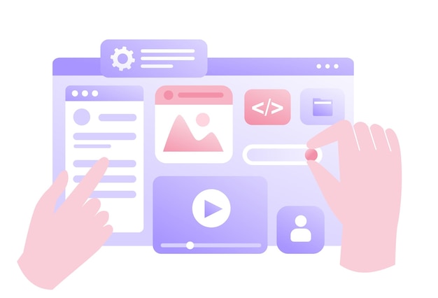 Web development programming languages css html it ui programmer cartoon character developing website coding flat vector illustration banner for website