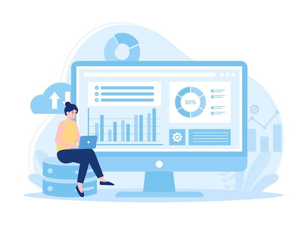 Web hosting online database storage technology data cloud storage network trending concept flat illustration