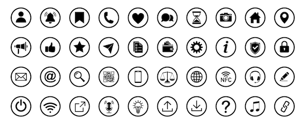 Web-ikonpakke. Hjem, placering, opkald til e-mailadresse, globus, chatbesked, mail, telefon, oplysninger, support, søgning, website-ikon. Kontakt- og web-ikonpakke. Website-ikonpakke vektor