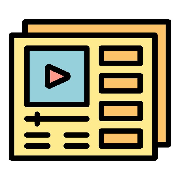 Web page icon outline vector Watch button Video tutorial color flat