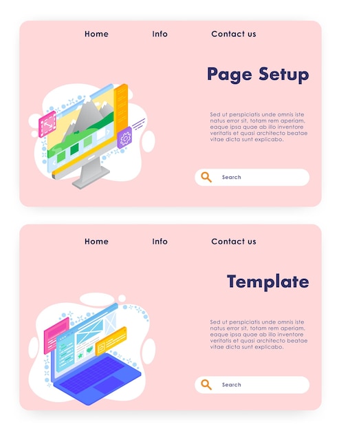 Web page setup vector website landing page template set