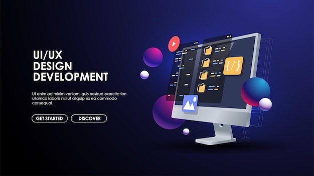 Web programlama banner’ı En iyi programlama dilleri Sosyal medya yaratıcı konsepti masaüstü bilgisayar