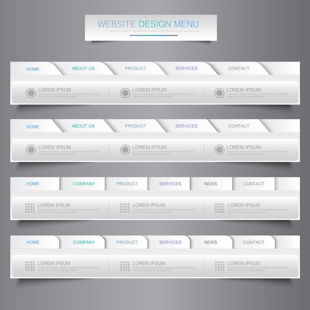 web site design menu navigation elements with icons set navigation menu bars vector design