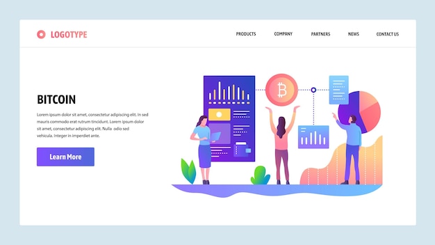 Web site onboarding screens Blockchain technology and bitcoin crypto currency Menu vector banner template for website and mobile app development Modern design linear art flat illustration
