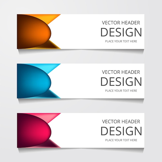 Webbmall för abstrakt designbanner med tre olika färglayout-huvudmallar, modern vektorillustration