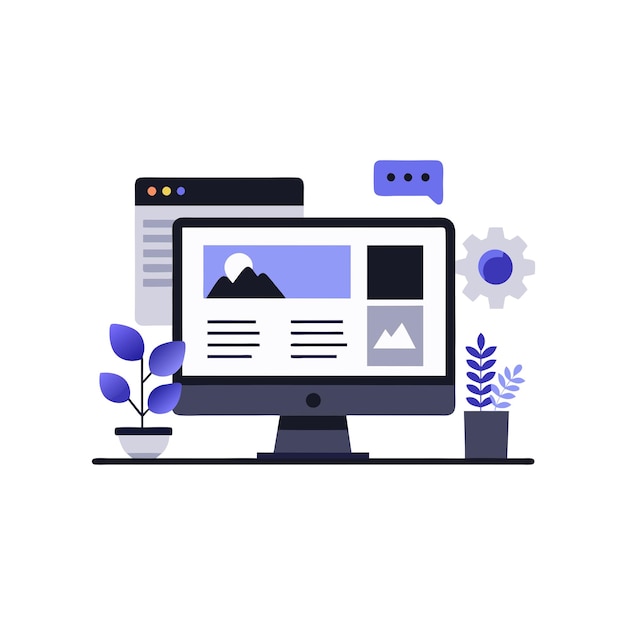 Webbplats webbsida illustration på datorskärm Clip Art vit bakgrund