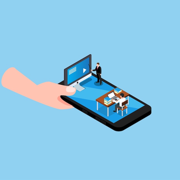 Webinar Working from home online isometric 3d