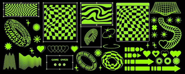 WebModern y2k design Retro futuristic design elements grid with lines Vector illustration