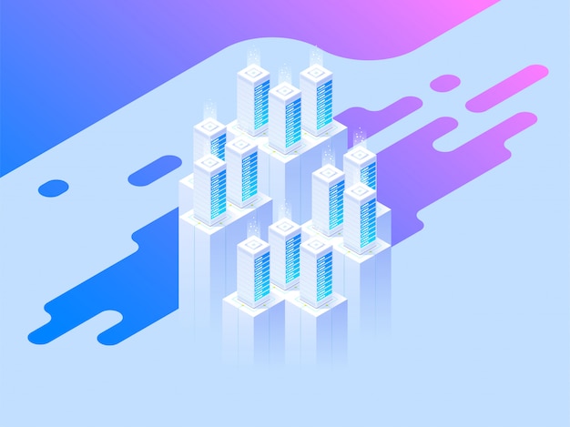 Website design. Big data center and cloud storage technology.
