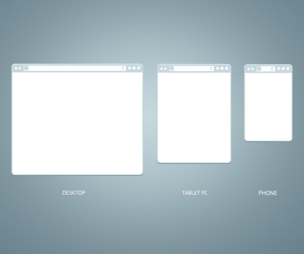 Website Different Devices Web Window Mobile Screen Set Vector