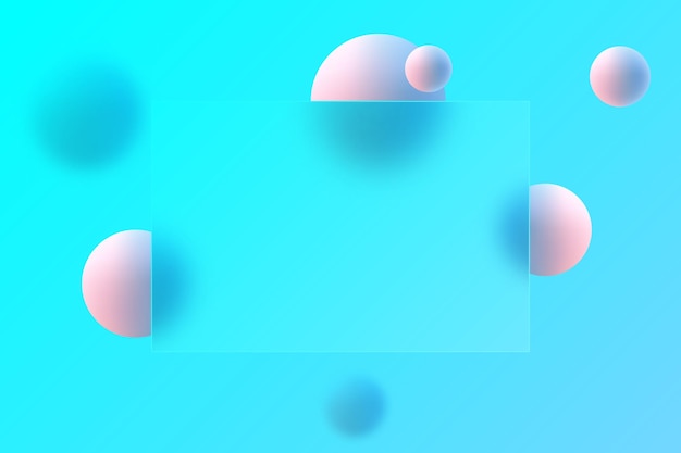website landing page template in glass morphism style frosted glass partition with floating spheres